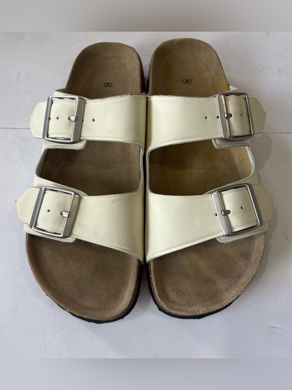 Quince Women’s 8 EU 39 Ivory Leather Double Buckle Cork Slide Sandals